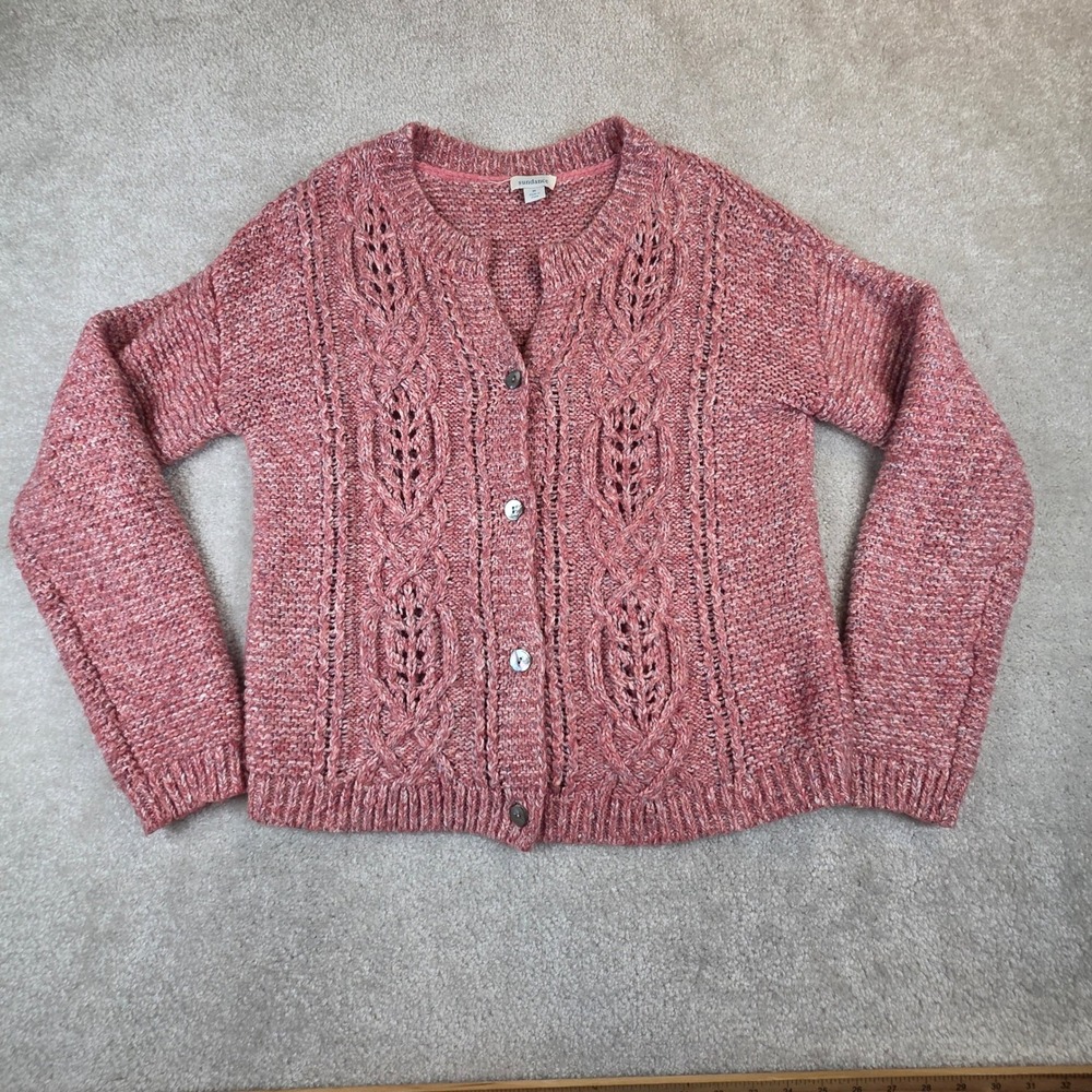 Sundance Rose Pink Marl Cable Knit Button Front Cardigan Sweater Womens Medium